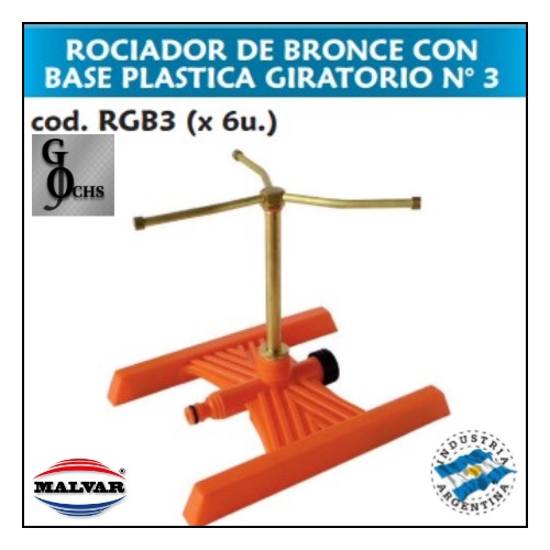 (RGB3) ROCIADOR BRONCE "MALVAR" NRO 3 GIRAT BASE PLAST 23 ALTO 20 VUELO - MANGUERA ACCESORIOS - ROCIADORES GIRATORIOS