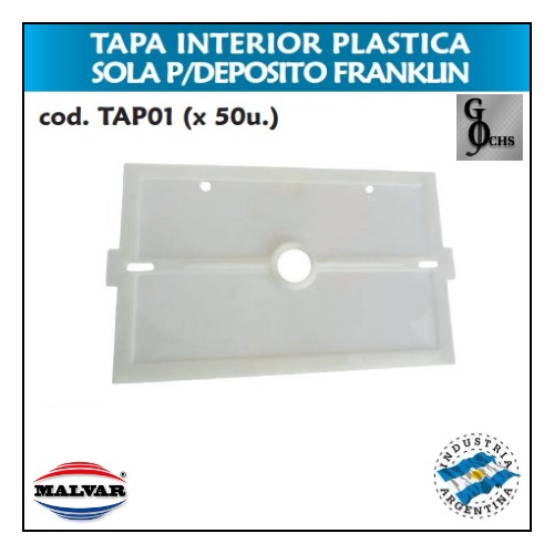 (TAP01) TAPA INTERIOR PLASTICA SOLA PARA DEPOSITO FRANKLIN - SANITARIOS - TAPAS INT PLAST P/DE