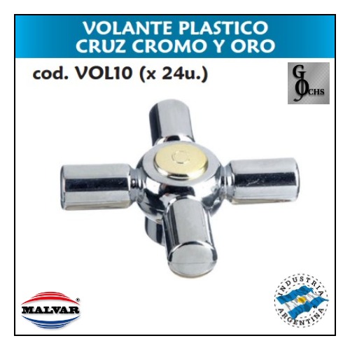 (VOL10) VOLANTE PLASTICO CRUZ CROMO ORO - SANITARIOS - VOLANTE PLASTICO