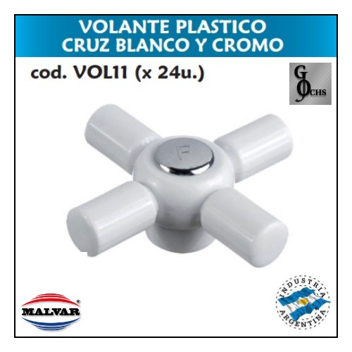 (VOL11) VOLANTE PLASTICO CRUZ BLANCO Y CROMO - SANITARIOS - VOLANTE PLASTICO