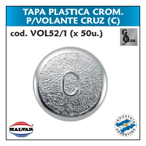 (VOL52-1) TAPA PLASTICA CROMADA PARA VOLANTE CRUZ (C) - SANITARIOS - VOLANTE PLASTICO