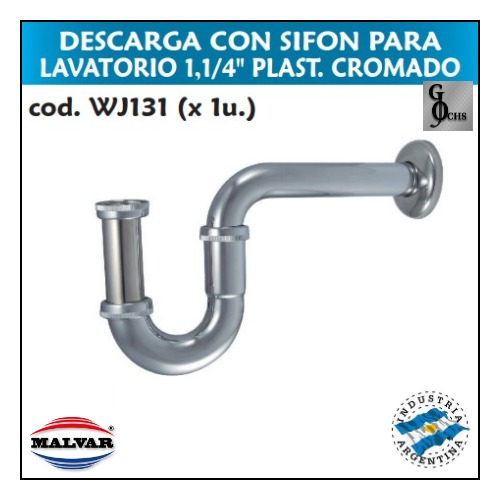 (WJ131) DESCARGA C/SIFON P/LAVATORIO 1 1/4" PLAST. CROMADO - SANITARIOS - PLASTICOS