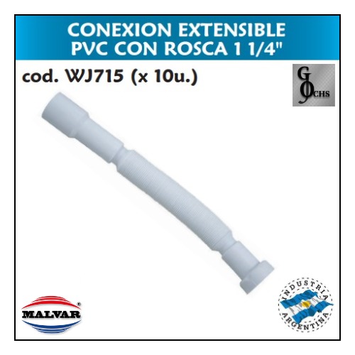 (WJ715) CONEXION EXTENSIBLE PLASTICA CON ROSCA DE 1 1/4 - SANITARIOS - CONEX CORRU EXT