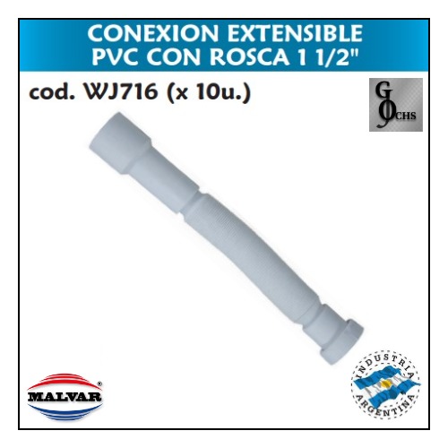 (WJ716) CONEXION EXTENSIBLE PLASTICA CON ROSCA DE 1 1/2 - SANITARIOS - CONEX CORRU EXT
